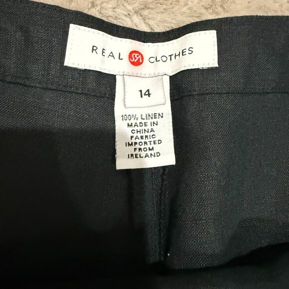 Real Clothes Black‎ 100% Irish Linen Pants Women's 14 Classic Nature Minimalist - Picture 4 of 10